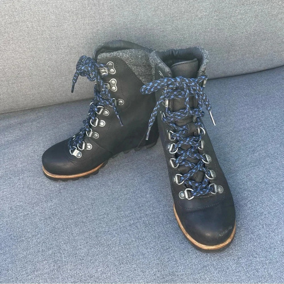 Sorel Conquest Wedge Waterproof Black Lace Up Boots 5.5 - Picture 2 of 10